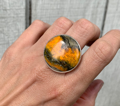 Bumblebee Jasper Large Eclectic Silver Artisan Hair Pin, 4.8” (Orange & Black) Bumblebee Jasper Pendant by Mary Tso Native American Made  main image 2