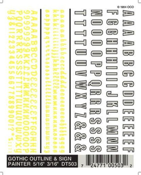 Woodland Scenics dry transfer decals gothic outline & sign painter DT503