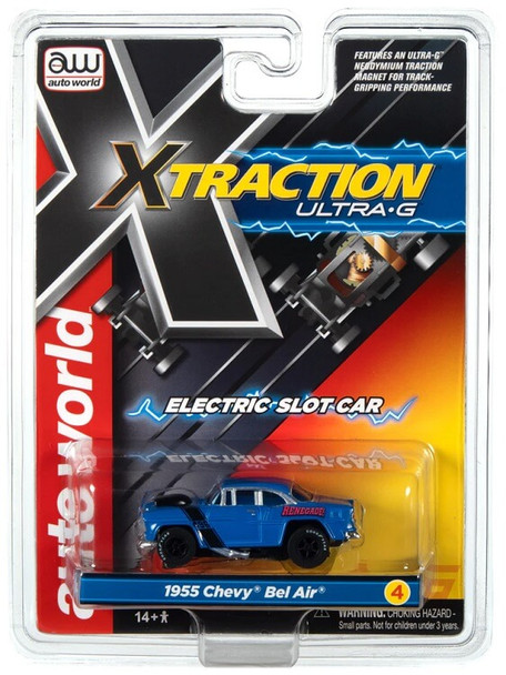 Auto World X-Traction 1955 Chevy Bel Air blue HO slot car in package