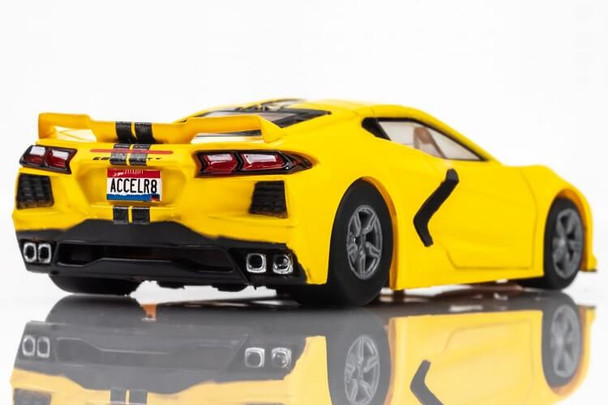 AFX Mega-G+ Corvette C8 accelerate yellow HO slot car rear view