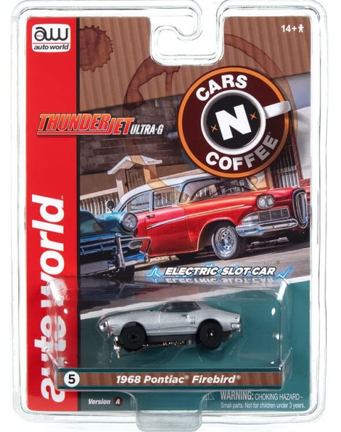 Auto World ThunderJet 1968 Pontiac Firebird silver HO slot car in package