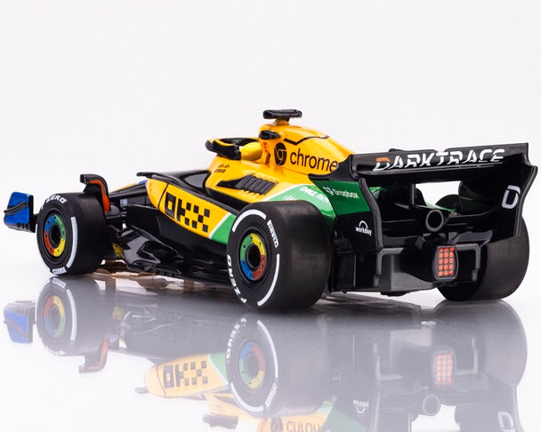 AFX Mega-G+ McLaren F1 MCL38 Senna Monaco 2024 HO slot car side rear view AFX Mega-G+ McLaren F1 MCL38 Senna Monaco 2024 HO slot car side rear view