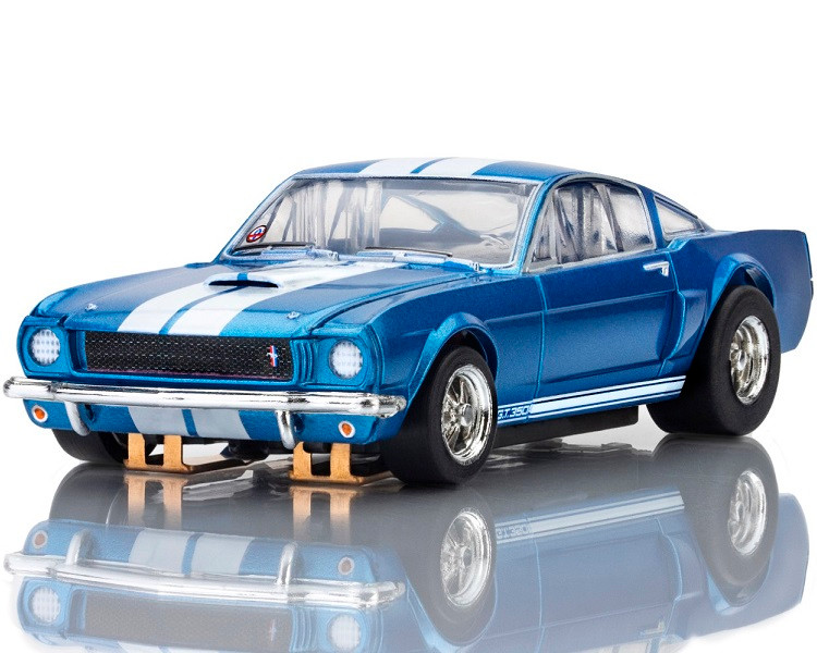 1966 フォード マスタング シェルビー GT350 ホットロッド AFX Mega-G+ 1966 Shelby GT350 Blue White Stripes HO Slot Car - BRS
