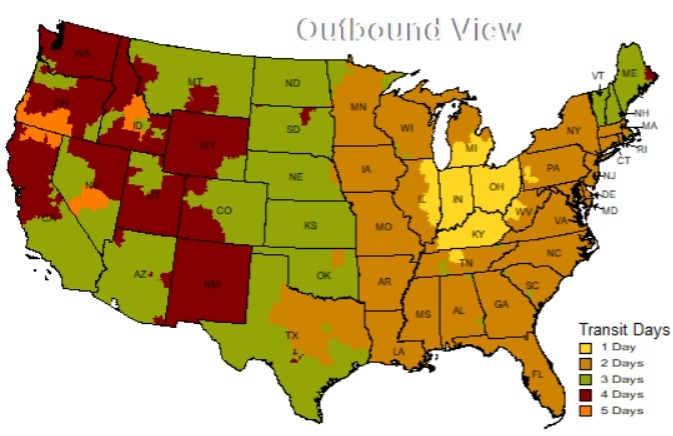 BRS Hobbies UPS Ground shipping map