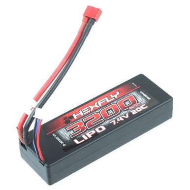 Hexfly 2S 7.4V 3200mAh 20C Hard Case LiPo Battery w/ T-Plug - BRS