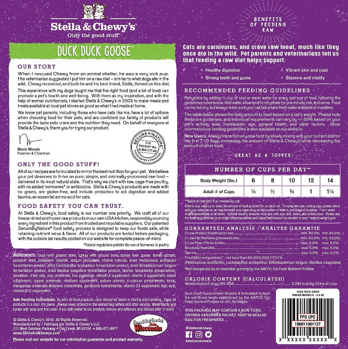 Stella & Chewy's Duck Duck Goose Freeze-Dried Raw Cat Food 8oz