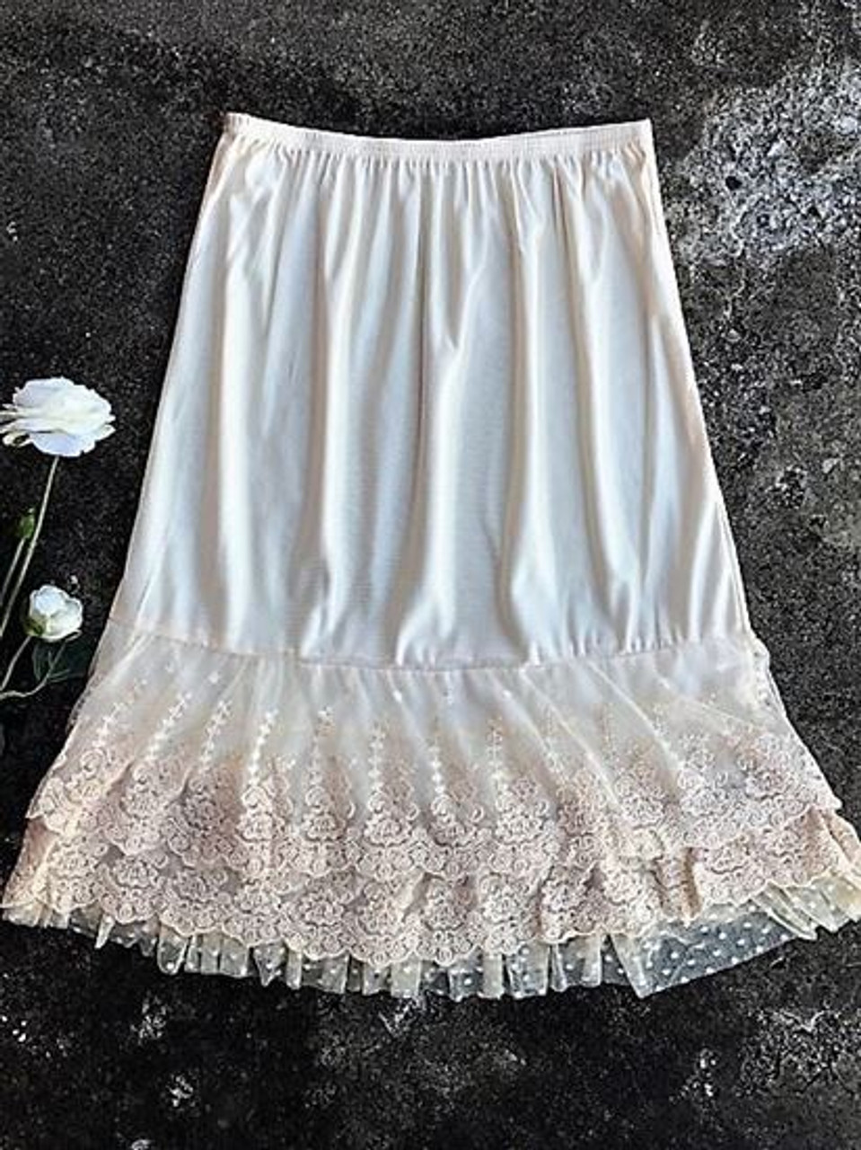 Skirt Slip Extender Lace Dot Mesh Ivory - The Klassy Girl Boutique
