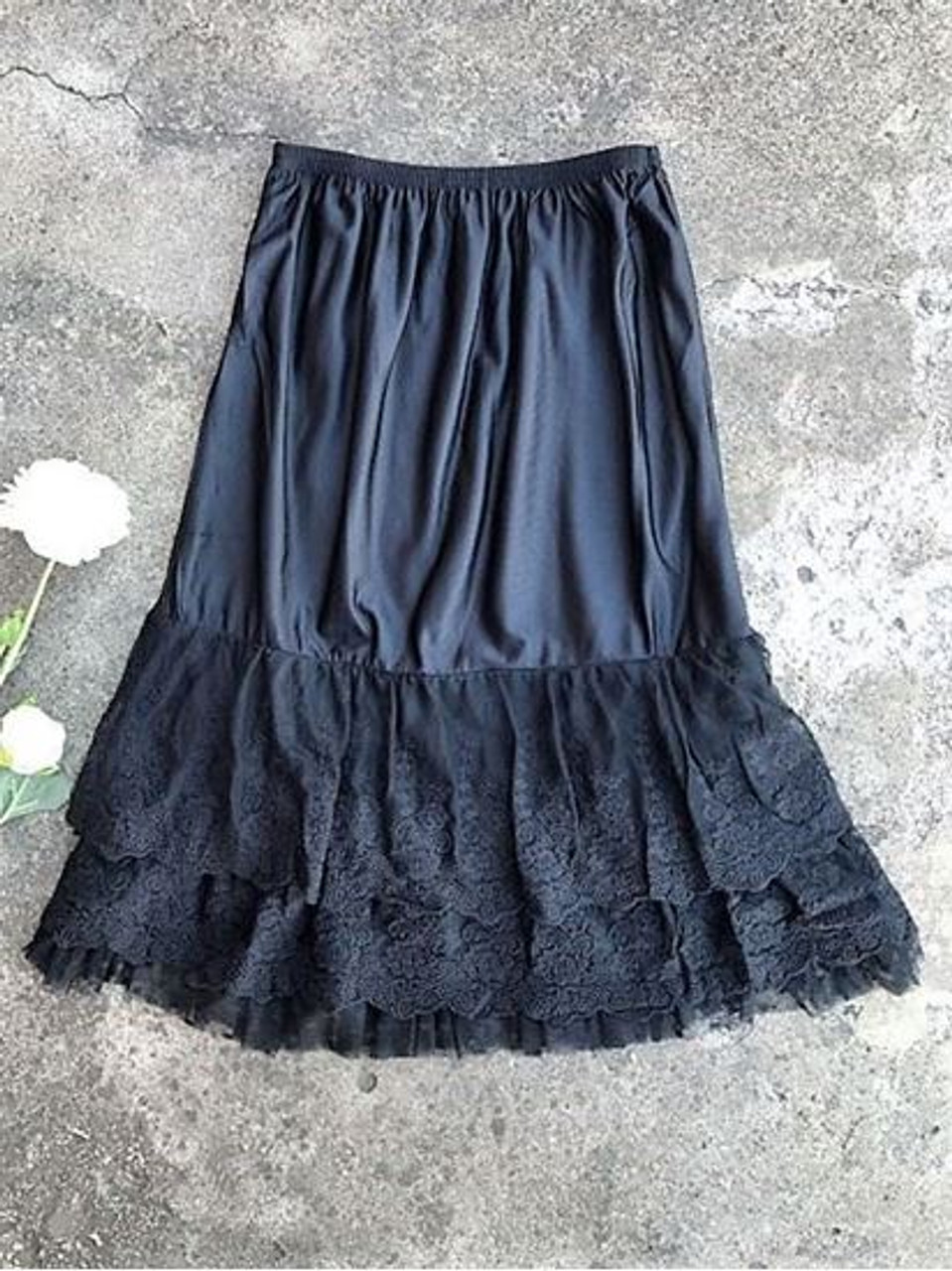 Skirt Slip Extender Lace Dot Mesh Black