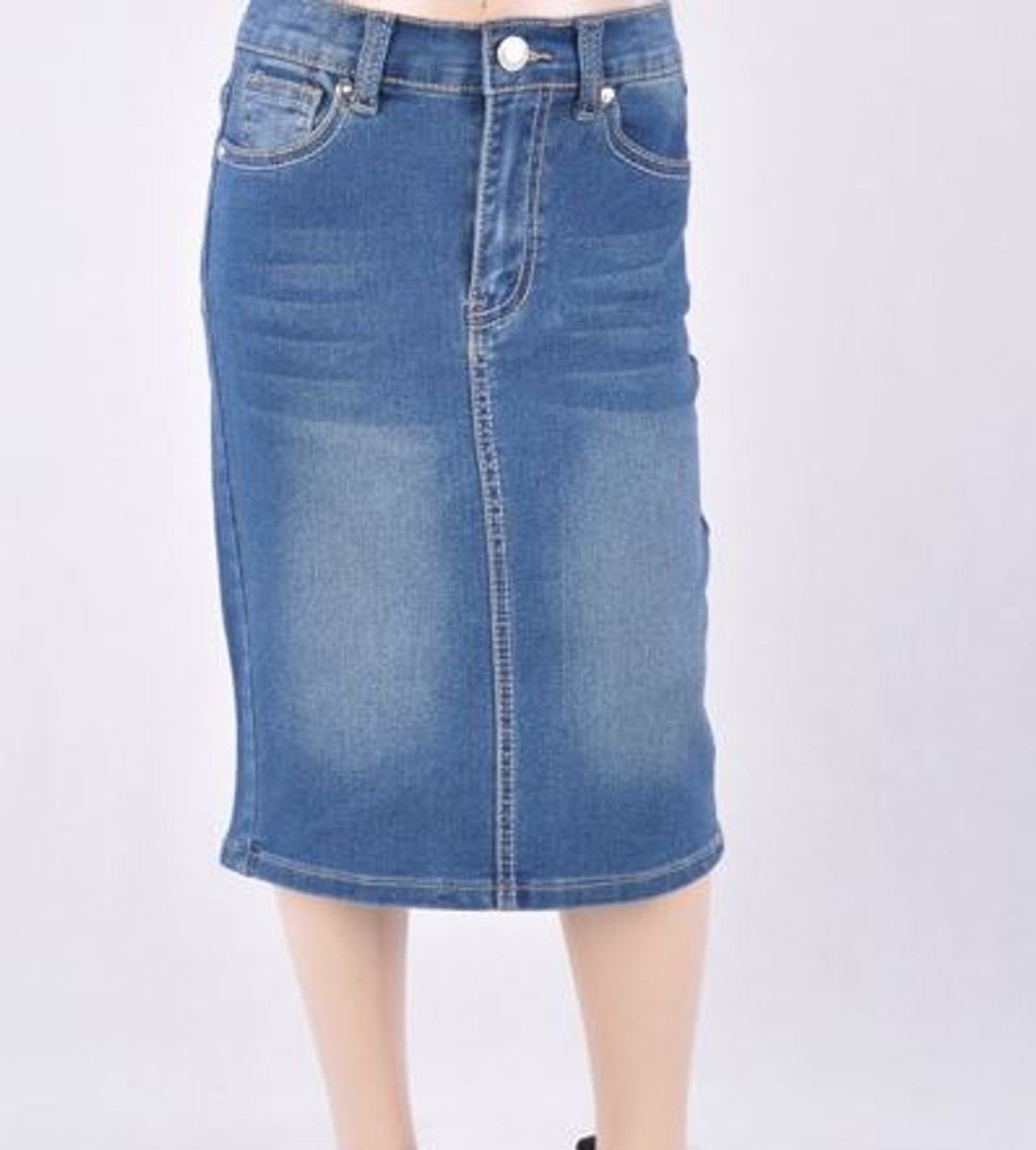 mid length denim skirts