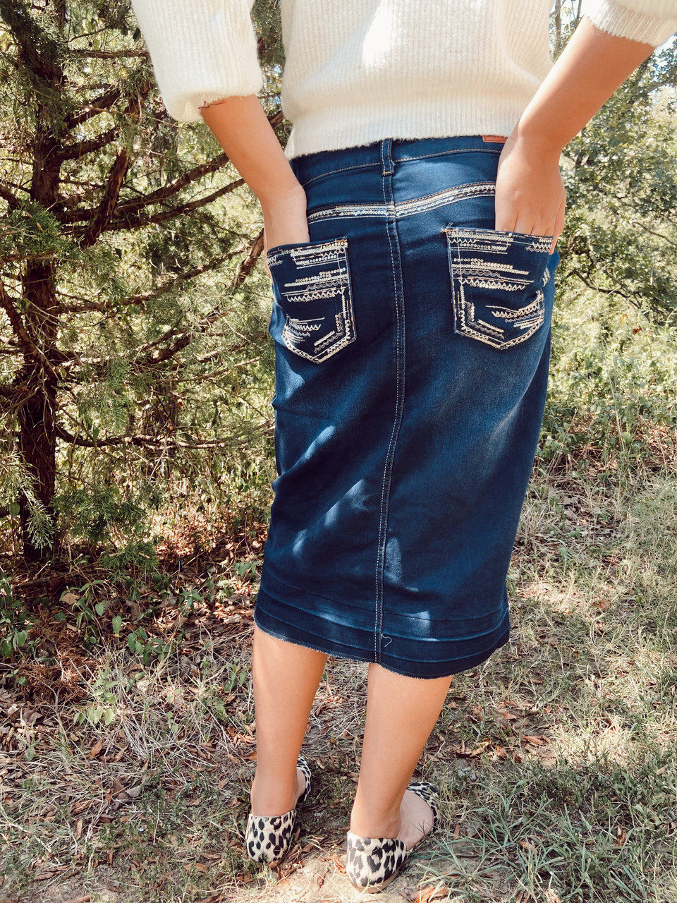 Cicily Bling Embelished Denim Skirt Dark Wash The Klassy Girl Boutique