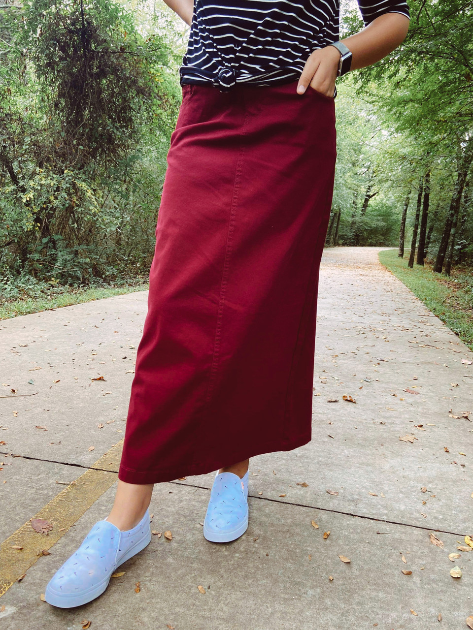 modest colored denim skirts