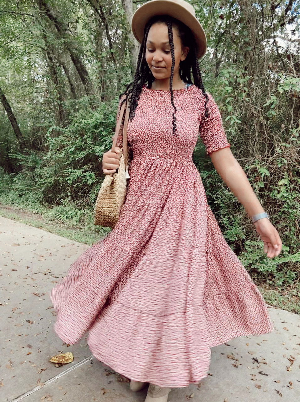 Eliza Floral Smocked Twirl Dress *Burgundy* - The Klassy Girl Boutique