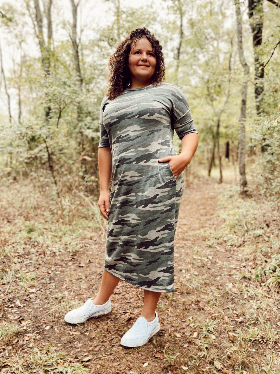 knee length dresses for ladies Lori Camo Dress – Dellaskloset main image 1