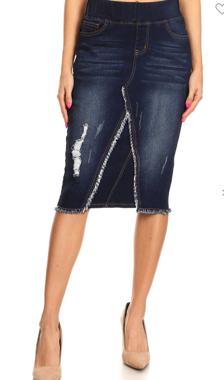 Nicole Elastic Waist Denim Skirt *Dark Wash* The Klassy Girl Boutique