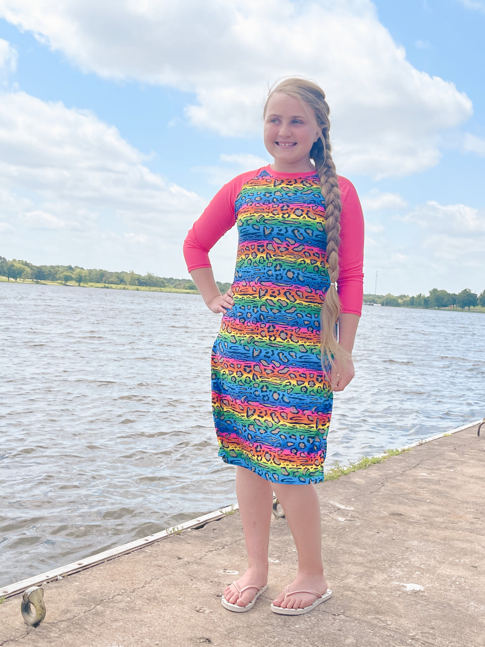 Kids Modest Baseball Style Swim Dress *Pink Animal Print* - The Klassy Girl  Boutique