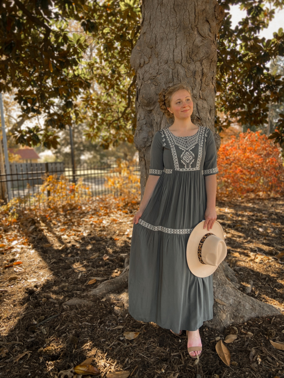 Hope Embroidered Maxi Dress in Sage *Final Sale* - The Klassy Girl Boutique