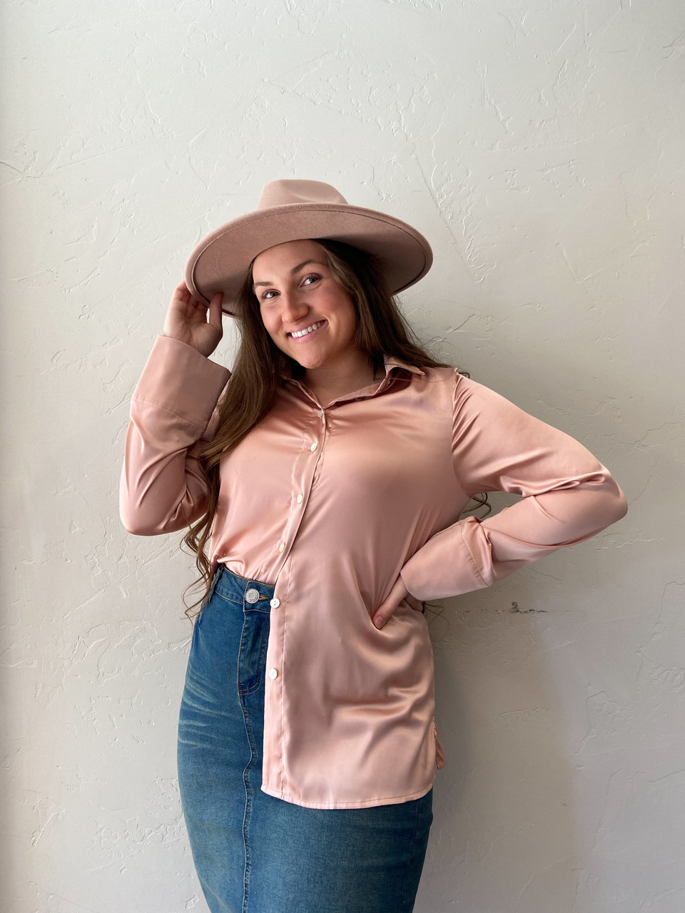peach satin blouse
