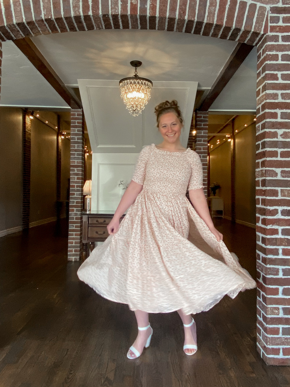Eliza Floral Smocked Twirl Dress (Cream/Peach) - The Klassy Girl Boutique