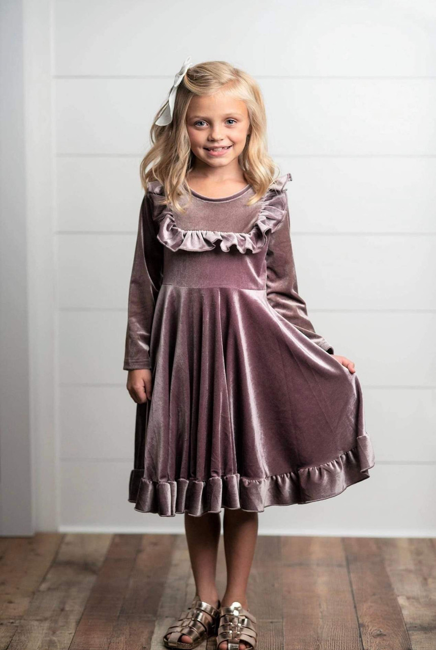 Sophie Girls Velvet Dress *Dusty Purple* - The Klassy Girl Boutique