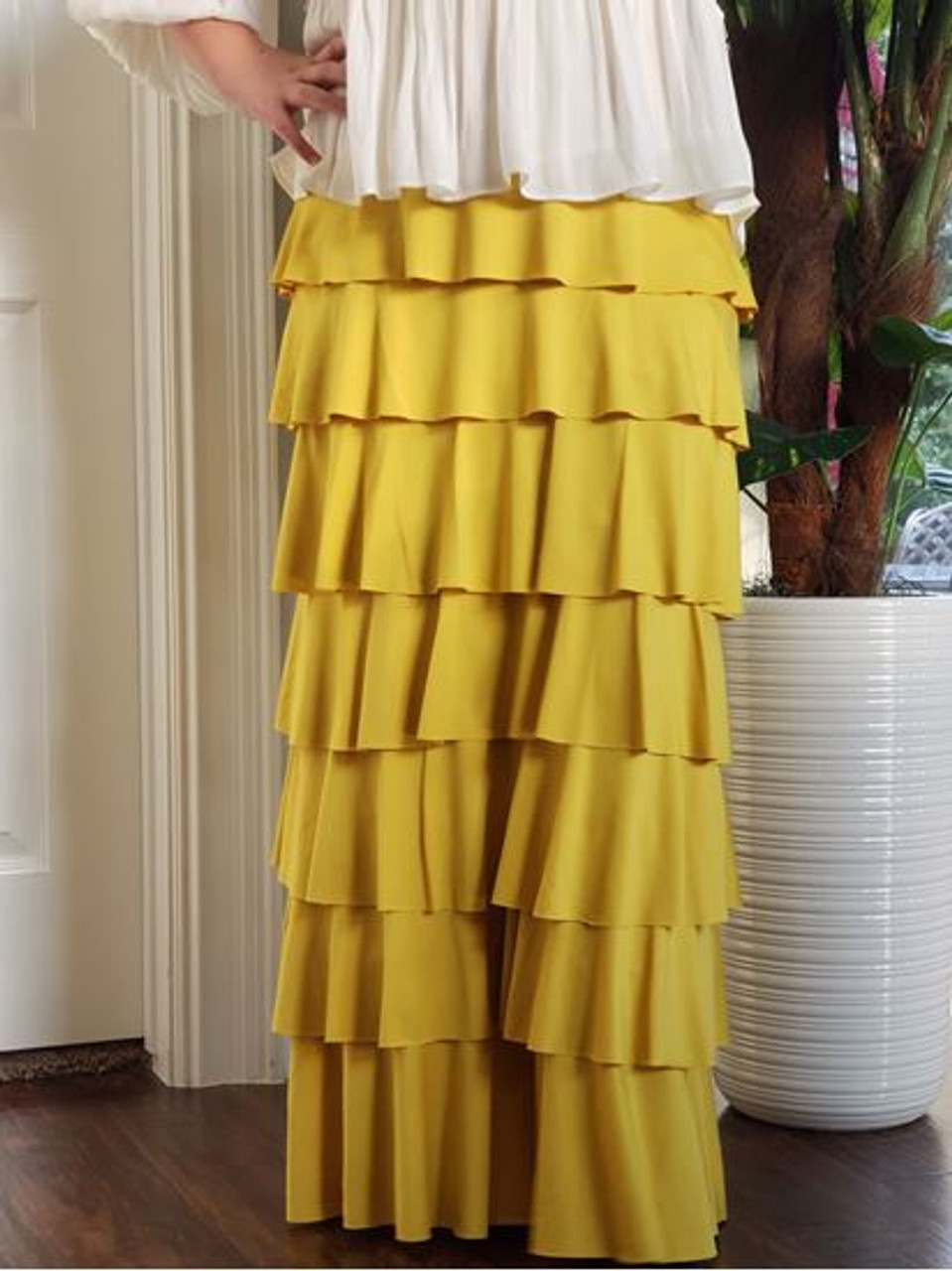 yellow ruffle maxi skirt