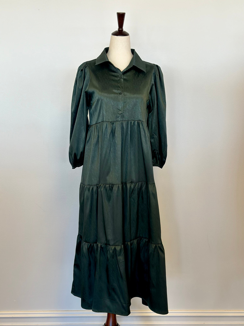 Jules Satin Button Dress *Hunter Green* - The Klassy Girl Boutique