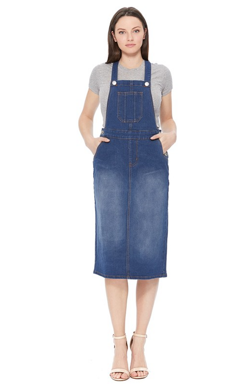 knee length denim jumper skirt