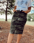 Colored Denim Camo Elastic Waist Skirt