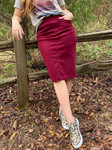 Colored Denim Elastic Waist Skirt *Burgundy*