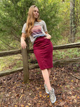 Colored Denim Elastic Waist Skirt *Burgundy*