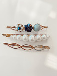 Beaded Gold Hair Clips Blue (Set of 3)