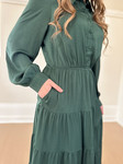 Meredith Button Tiered Dress *Forest Green*