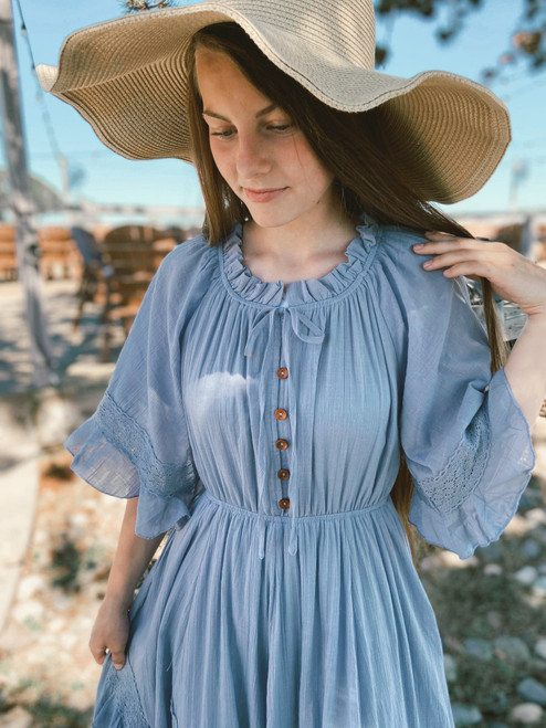Southern Belle Ruffled Dress *Dusty Blue* - The Klassy Girl Boutique