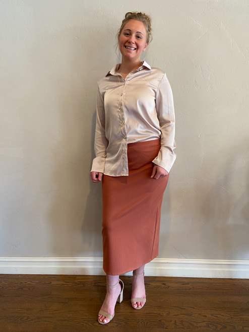 Klassy Girl Longer Length Pencil Skirt *Terracotta*