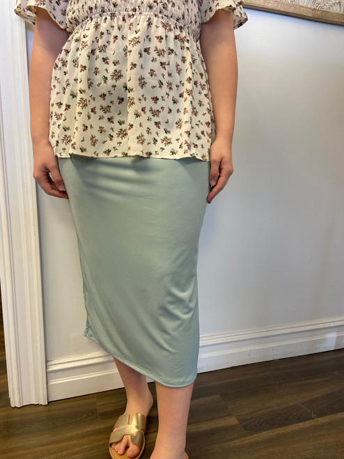 Klassy Girl Longer Length Pencil Skirt in Ity Fabric *Mint Green*
