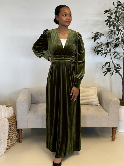 moss green velvet dress Moss Green Velvet Charmeuse Ankle Length Crafted Prom Dress