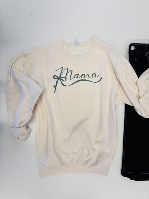Mama Ribbon Bow Cream/Black Sweatshirt 