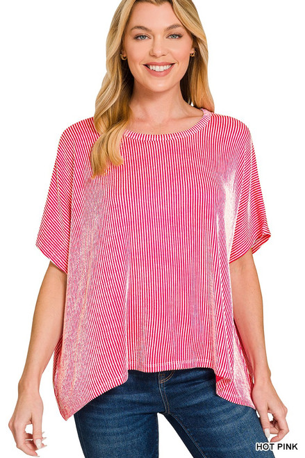 Ribbed Knit Dolman Top *Hot Pink*