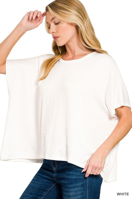 Ribbed Knit Dolman Top *White*