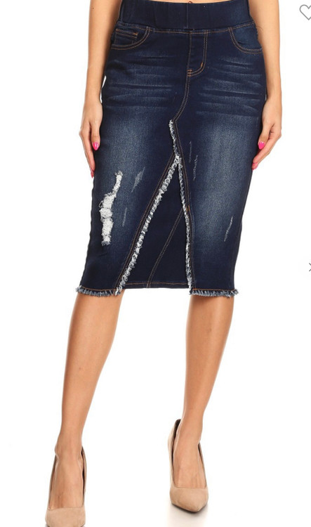 Nicole Elastic Waist Denim Skirt Dark Wash The Klassy Girl Boutique 7180