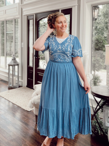 Lily Blue Embroidered Dress - The Klassy Girl Boutique Lily Blue Embroidered Dress - The Klassy Girl Boutique