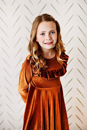 Sophie Girls Velvet Dress *Burnt Orange* - The Klassy Girl Boutique
