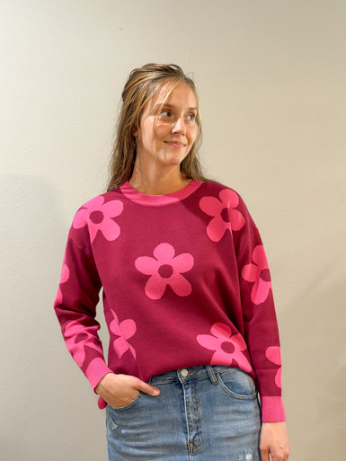 Daphne Flower Sweater *Pink* - The Klassy Girl Boutique