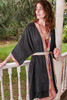 DOUBLE FLANNERY Black Silk lined Kimono Duster Boho Robe in Line Blue One Size