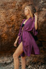 FLANNERY Bohemian Flowy Crepe Silk Kimono in Deep Purple One Size