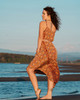 TAARA Silk Print Spaghetti Strap Maxi Dress in Awesome Orange