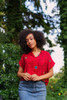 INDRA Boho Chic Printed Silk Crop Top in Ruby Jewel One Size