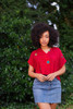 INDRA Boho Chic Printed Silk Crop Top in Ruby Jewel One Size