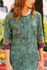 KARA Kirta Quarter Sleeve Button Bohemian Silk Dress with Pockets in Zuni Ruins