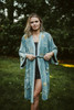 DOUBLE FLANNERY Black Silk Lined Reversible Kimono Duster Boho Robe in Cerulean Pool One Size