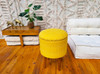 ADA Boho Deco Quilted Canvas Wood Box Stool in Golden Yellow